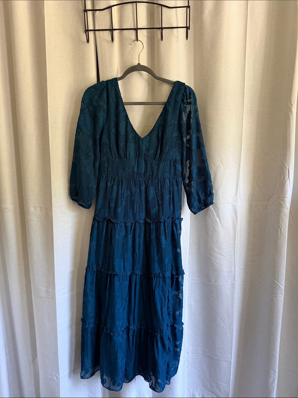 Deep Teal V-Neck Tiered Maxi Dress
